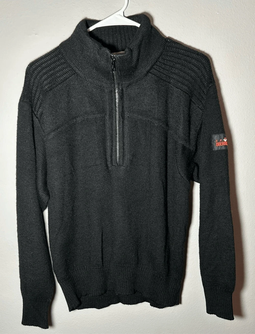Vintage Men’s Obermeyer Sport Stefan Ski Sweater 1/4 Zip Wool Blend Black Sz S